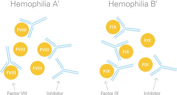 People with hemophilia A or B can develop inhibitors, which prevent their factor VIII or IX treatment from working to form a clot to stop bleeding